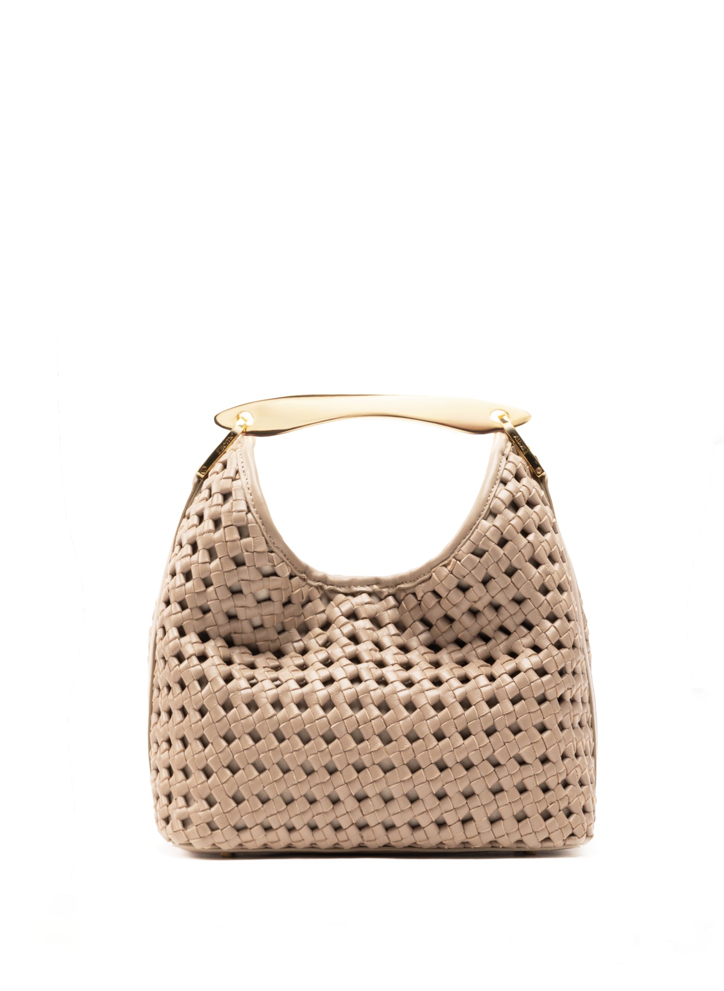 Small Boomerang Woven Leather Taupe